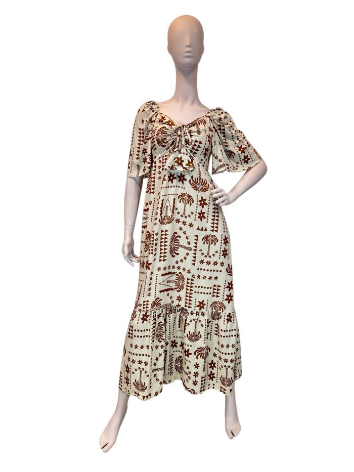 vestido de puxar con manga ton marrom