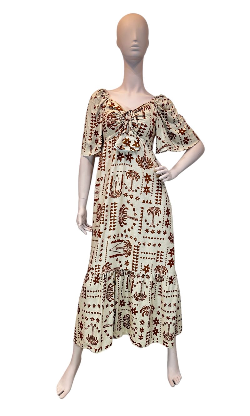 vestido de puxar con manga ton marrom