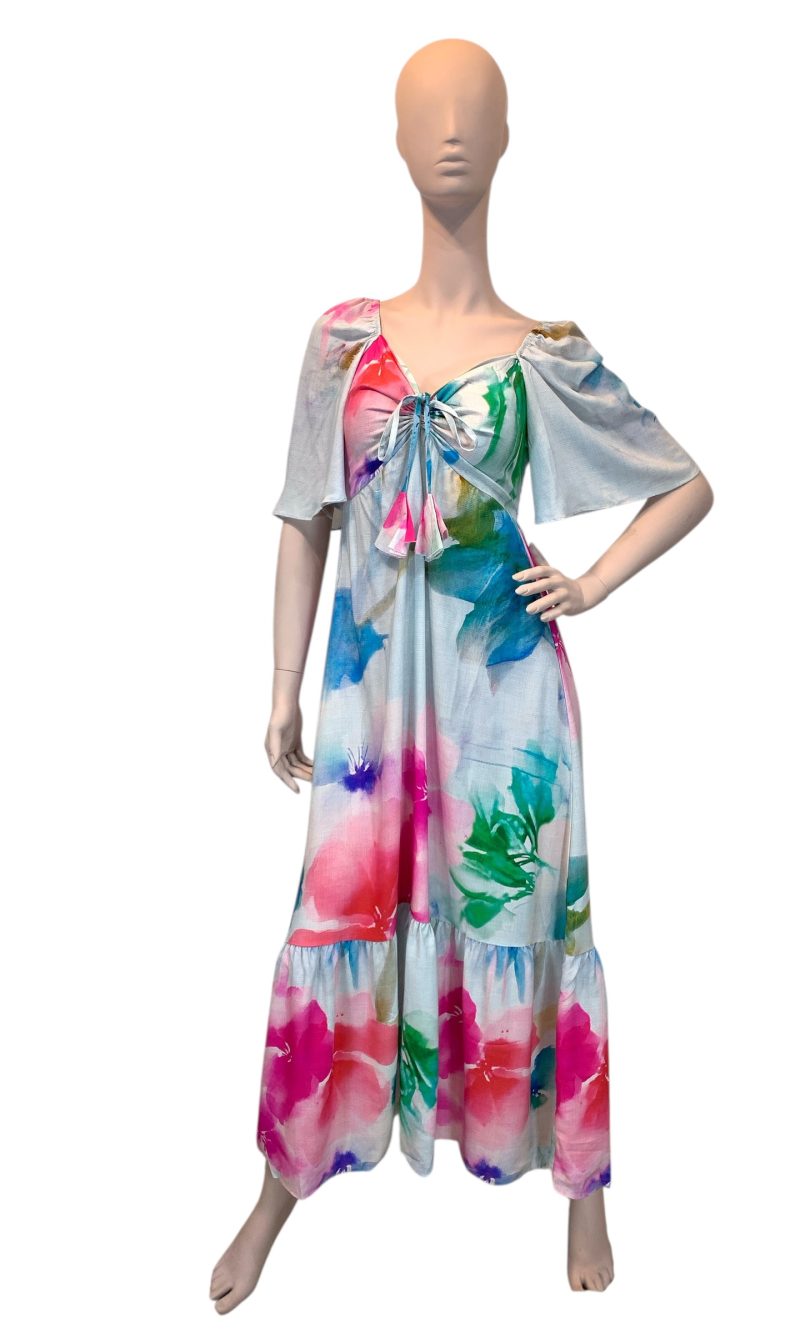 vestido de puxar con manga estampado floral