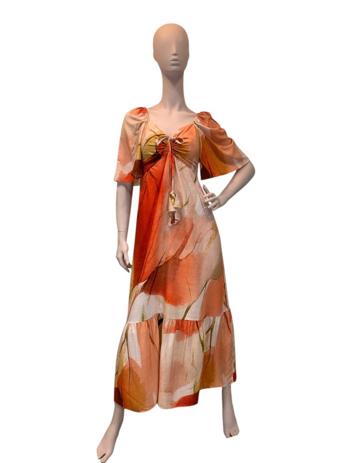 vestido de puxar con manga estampado floral