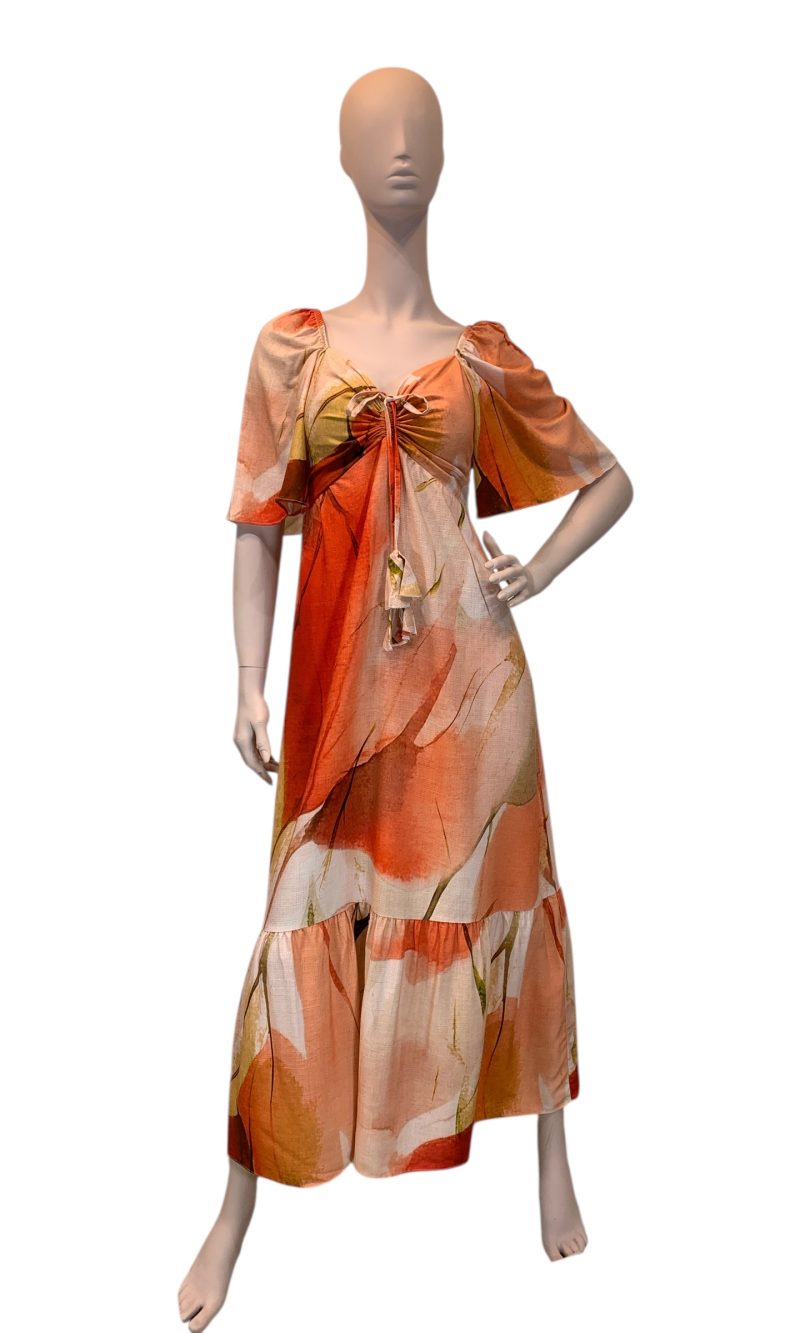 vestido de puxar con manga estampado floral