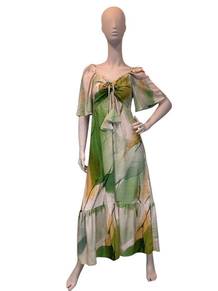 vestido de puxar con manga estampado floral