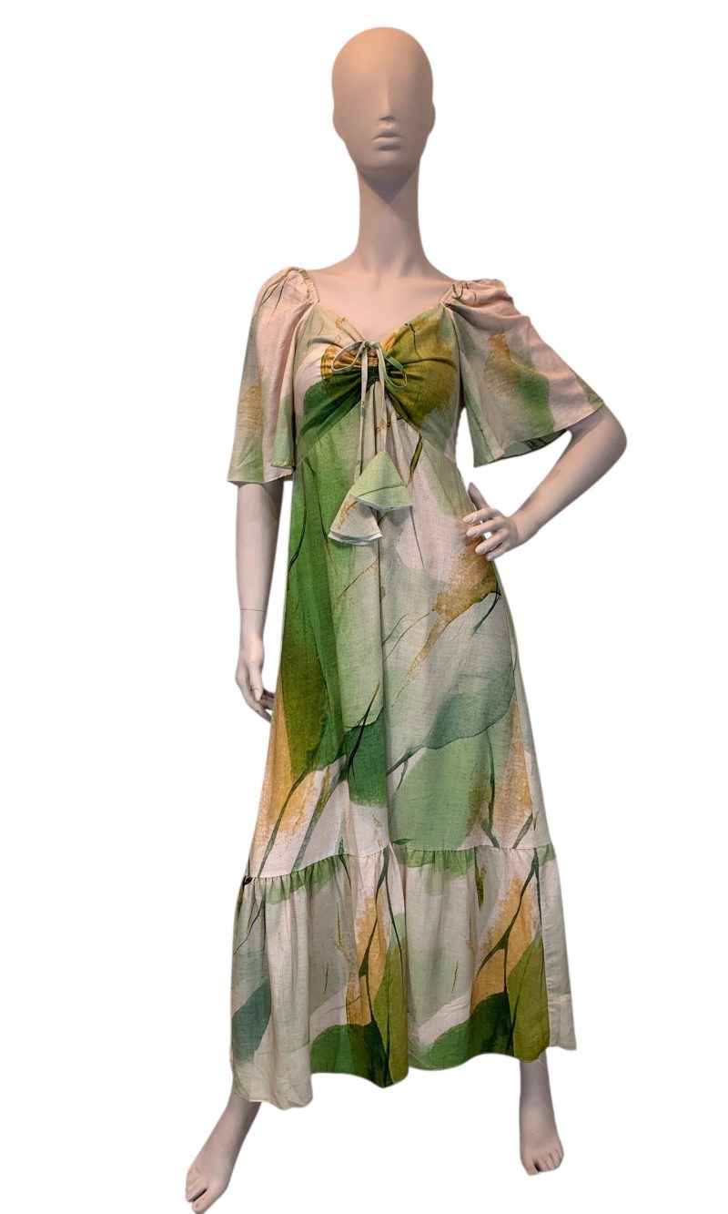 vestido de puxar con manga estampado floral