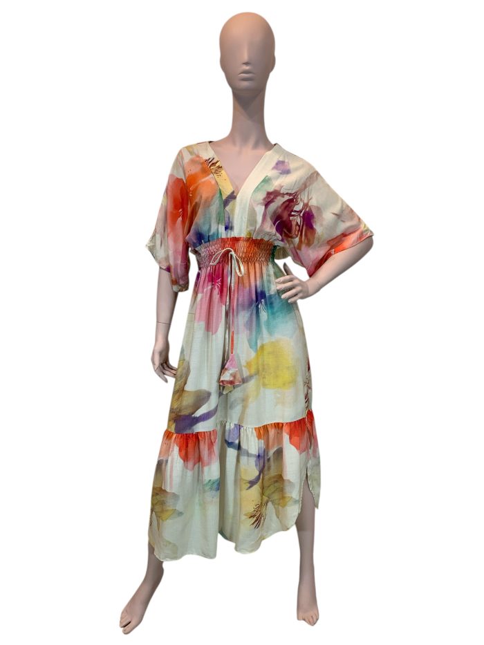 vestido de puxar con manga estampado folhagem verde (cópia)