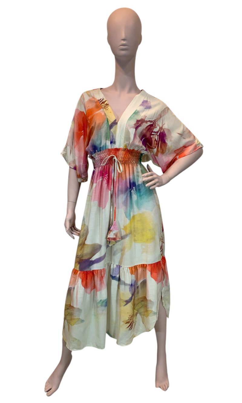 vestido de puxar con manga estampado folhagem verde (cópia)