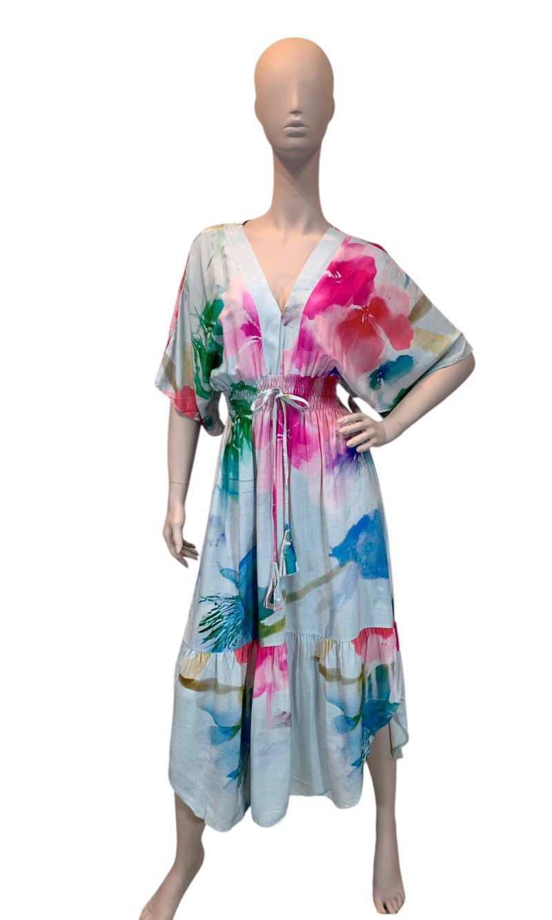 vestido de puxar con manga estampado folhagem verde (cópia)