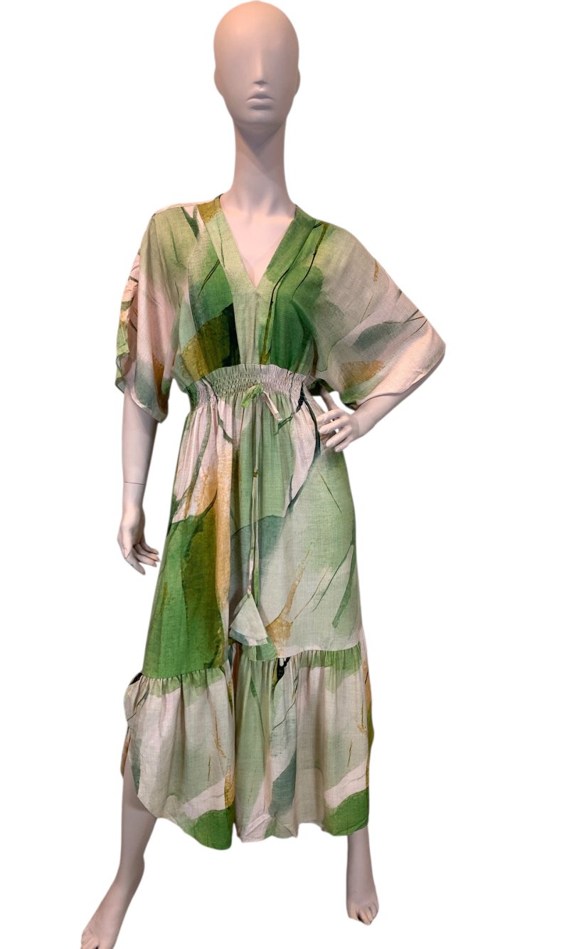 vestido de puxar con manga estampado folhagem verde (cópia)