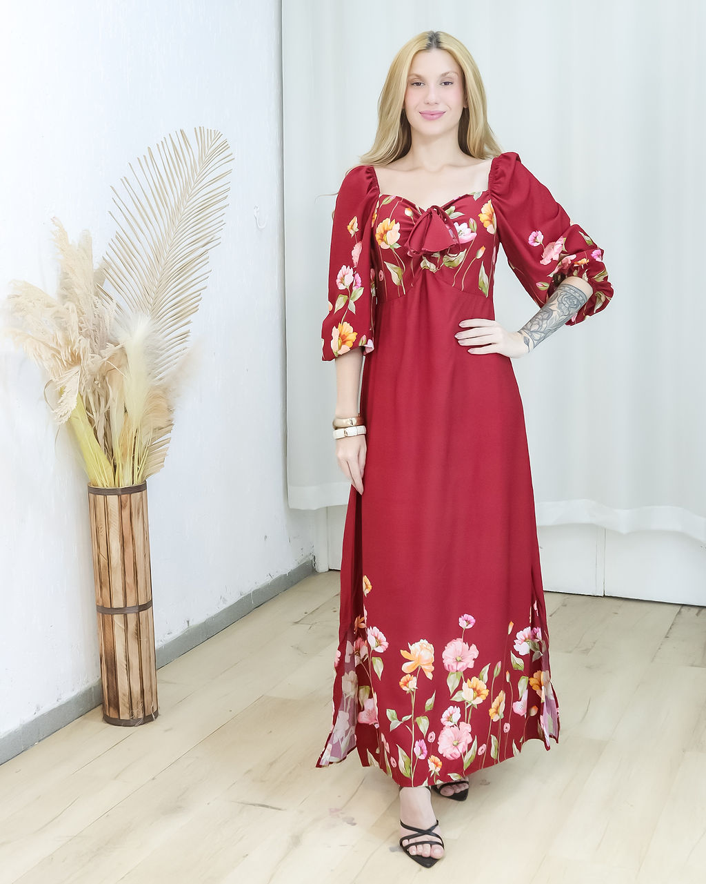 vestido larisa flor da amapola marsala