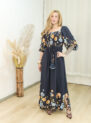 vestido aline flor amapola marrom