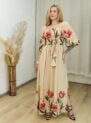 vestido aline flor magnolia marrom