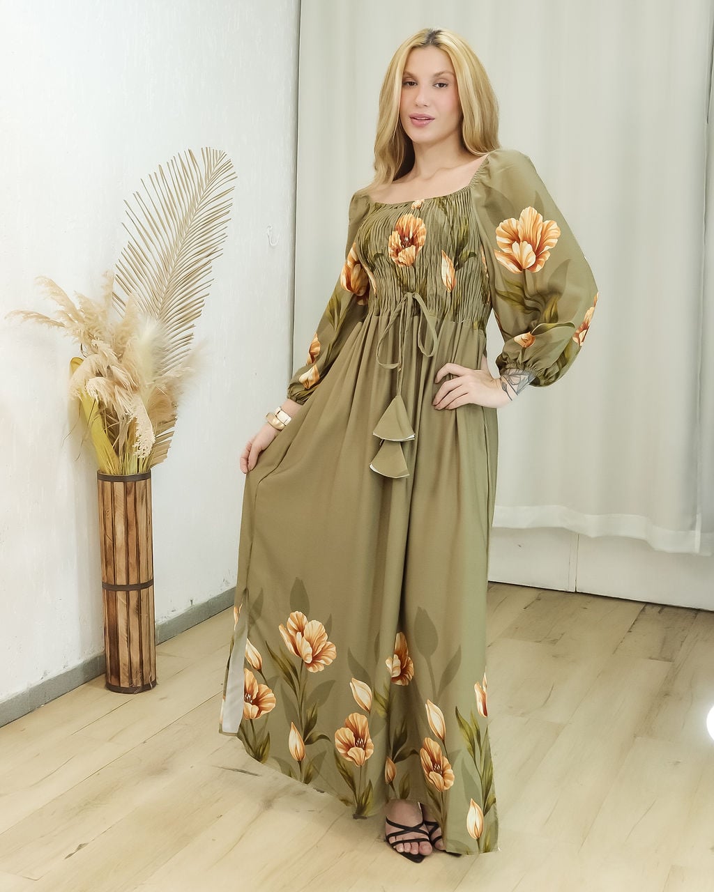 vestido aline flor magnolia azul marinho