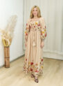 vestido aline flor amapola marrom